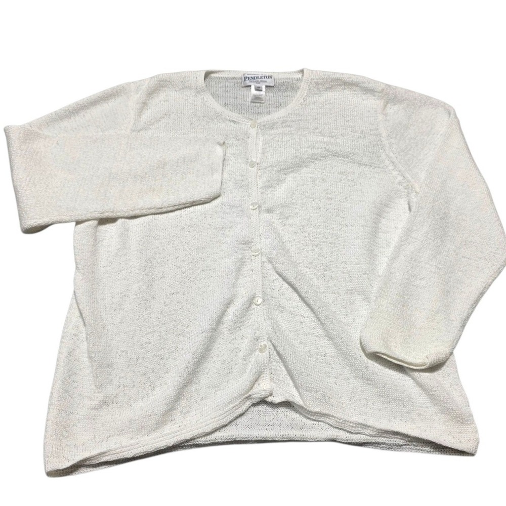 Pendleton Cardigan Sweater Knit Button Front Plus Size‎ 2X White *Runs Small*